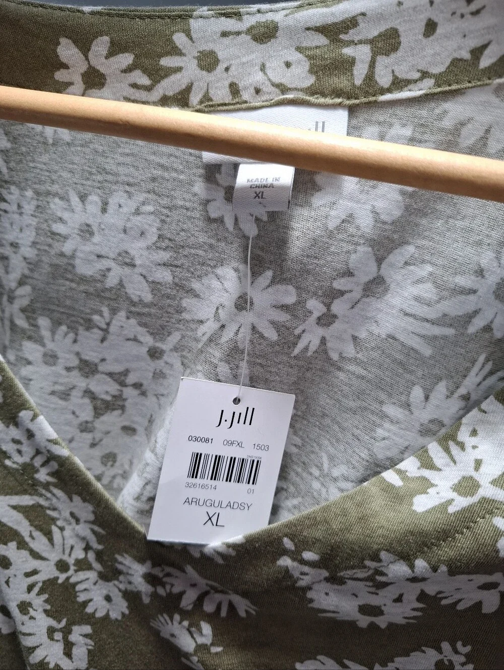J.JILL Womens Olive Green Daisy Floral V-Neck Shirt Top 3/4 Sleeve XL NWT Ladies - Picture 8 of 12